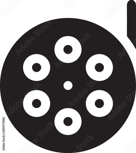 Classic Film Reel Icon - Minimalist Motion Picture Vector, Circular Movie Film Roll - Black Geometric Cinematography Icon
