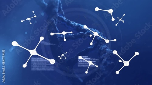 Animation of dna strand and molecules over data processing