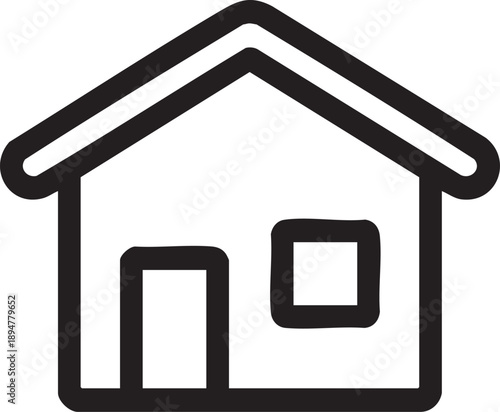 Minimalist line art icon representing a house or home, symbolizing real estate, property, or residential living.