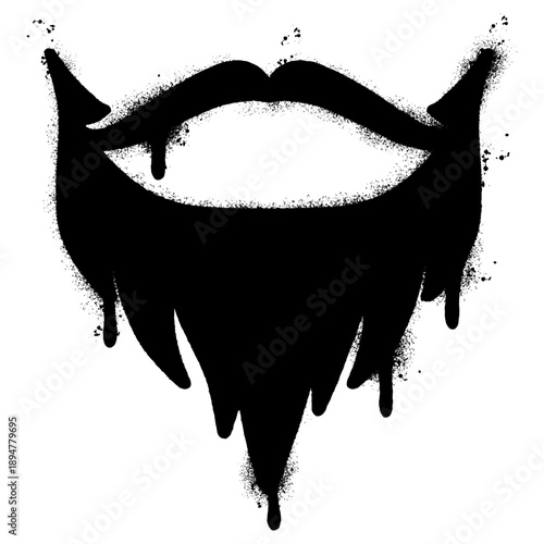 Spray Painted Beard and Mustache Silhouette Graphic Art on White Background.