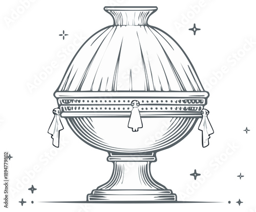 Decorative antique urn illustration with draping and star elements