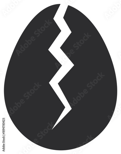 Stylized Egg with Crack Symbolizing Hatching or Breaking, Dark Graphic Element