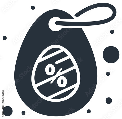 Vector glyph icon of an Easter sale price tag shaped like a decorated egg with a percent discount symbol