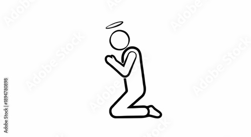 Praying person with halo icon simple line art.