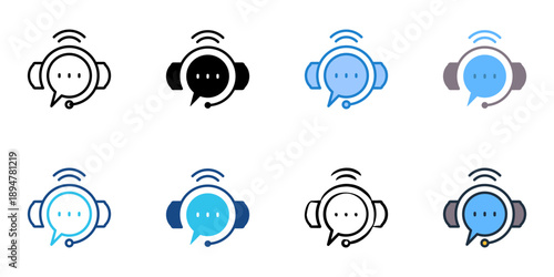 Live chat icons set multiple style collection. Editable stroke 
