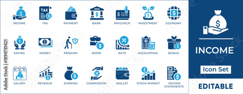 Income Finance Money Economy Business Banking Vector Icon Set
