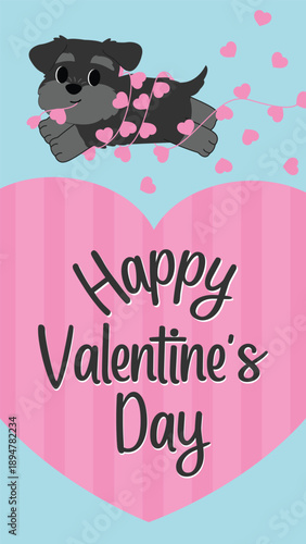 Cute Schnauzer Dog with Hearts for Valentine's Day Greeting