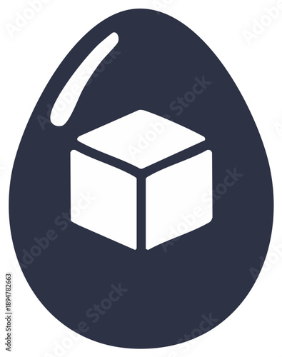 Abstract illustration of an egg shape featuring a cube icon, simple design