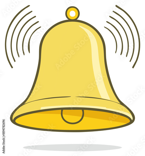 Yellow bell ringing with sound waves illustration
