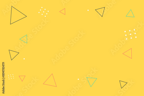 メンフィス風 三角形とドットの黄色い幾何学背景