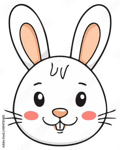 Cute cartoon white bunny face with big ears and rosy cheeks a cheerful expression