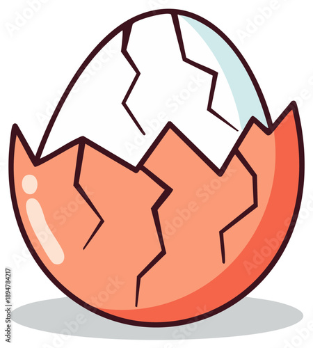 Cracked Egg Shell Illustration Cartoon Style Empty Easter Eggshell Graphic