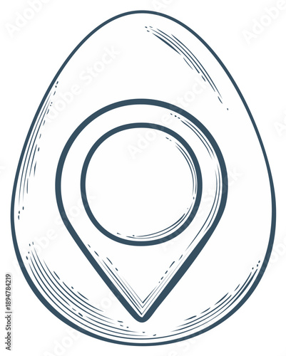 Hand Drawn Sketch of an Egg with a Location Map Pin Symbol Inside
