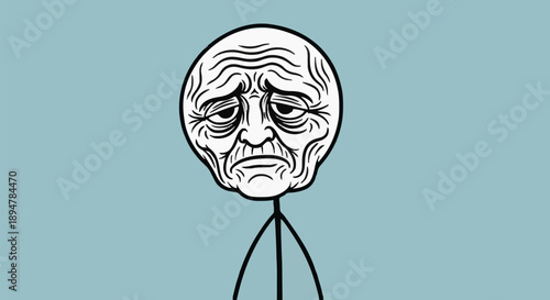 Sad Old Man Face Illustration.
