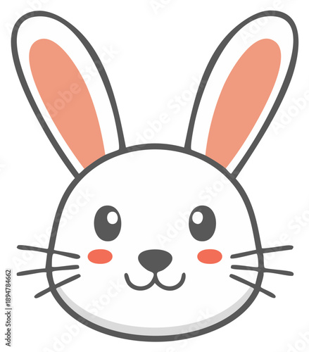 Cute cartoon white bunny rabbit face with pink cheeks and happy expression
