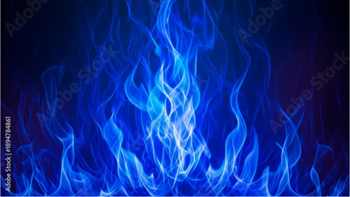 Vibrant blue flames dancing intensely in a dark environment viewed frontally