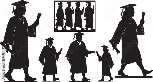 Graduation Celebration Silhouette Vector Illustration Graphic Design Element
