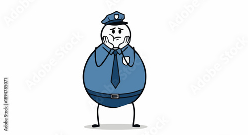 Sad Cartoon Police Officer Character.