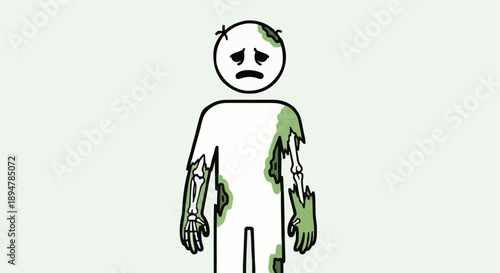 Sad Cartoon Man Depicting Illness and Sickness.