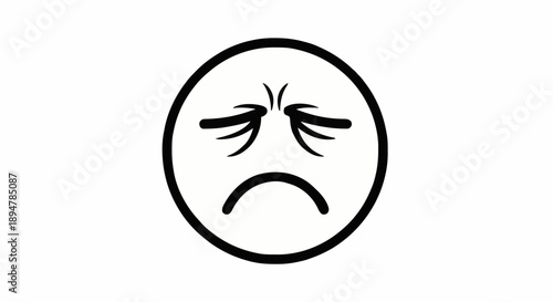 Sad Face Emoji Icon Simple Line Art.
