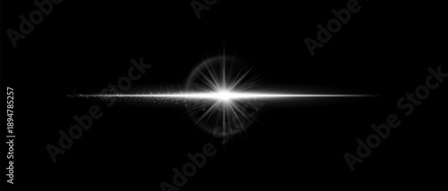 Soft lens flare with glowing horizontal beam and smooth reflection diffusion. Great for overlays, photo retouching, and sci-fi visual compositions.