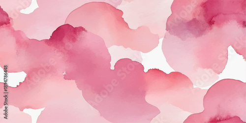 An abstract pink watercolor background featuring heart shapes and ink blots creates a grunge paint texture for a romantic Valentine card illustration or artistic holiday pattern design