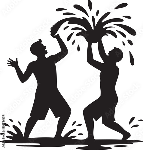 Songkran water festival people silhouette vector