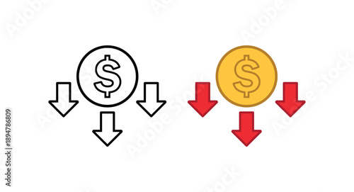 Cost Reduction Icon with Dollar Sign and Downward Arrows