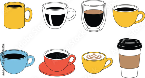 Coffee Cup Illustration Set  Various Styles for Café and Menu Design