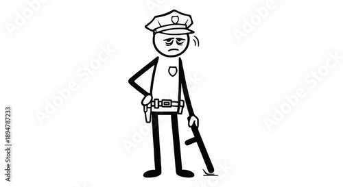 Sad Stick Figure Police Officer Character.