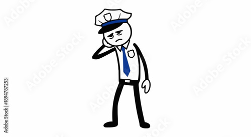 Sad Stick Figure Police Officer Feeling Tired.