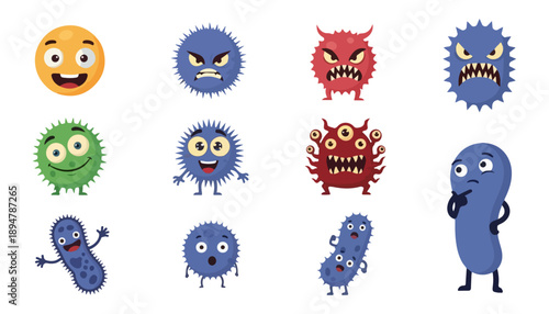 Cartoon microbes collection isolated on black background