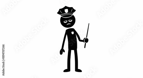 Sad Stick Figure Police Officer Holding Baton.