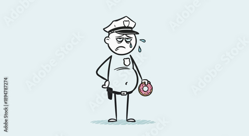 Sad Stick Figure Police Officer Holding a Donut.