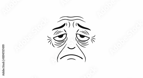 Sad Tired Face Illustration.