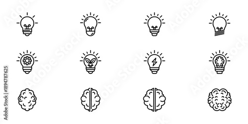 Innovation and idea outline icons set