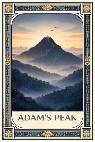 Adam’s Peak - Stylized Sacred Summit of Ceylon with Misty Hills and Pilgrimage Path (Sri Pada)