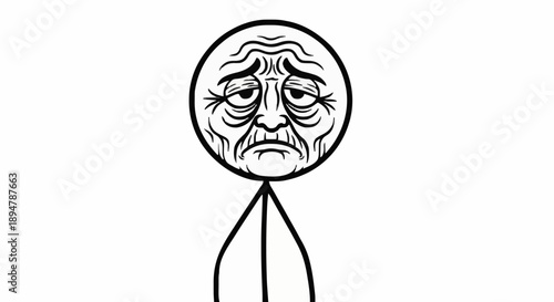 Sad Stick Figure Meme Character with Wrinkled Face.