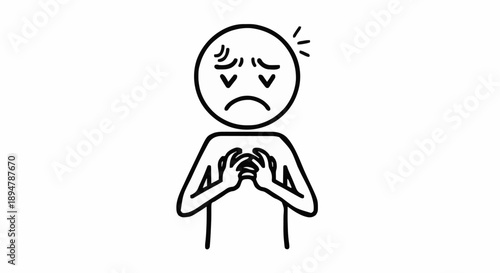 Sad Stick Figure Holding Chest in Distress.