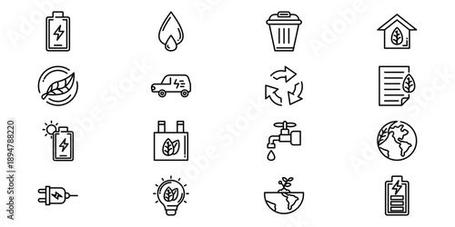 Eco lifestyle and environmental protection outline icons set