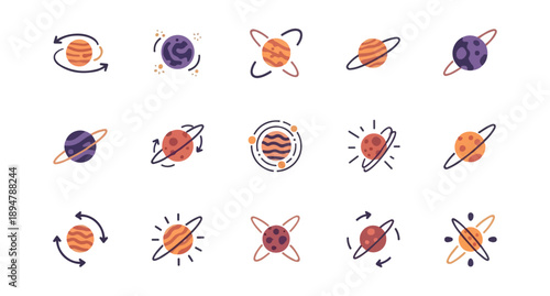 Abstract planetary illustrations set on black background