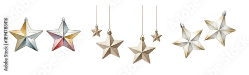 Wallpaper Mural Assorted Star Ornaments Hanging and Isolated, Festive Christmas Decorations isolated on transparent background Torontodigital.ca