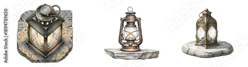 Wallpaper Mural Vintage lanterns and ancient artifact illuminated with warm light, isolated on transparent background Torontodigital.ca