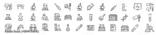 Collection of modern laboratory equipment and medical icons