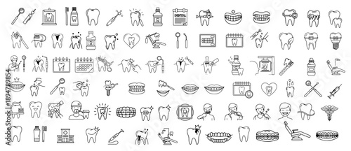 Dental care and oral hygiene icons for healthcare and medical use