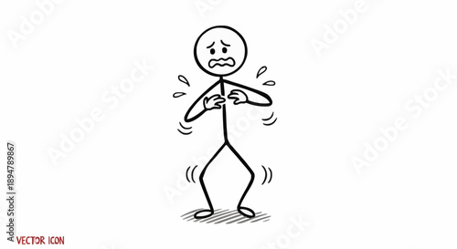 Scared Stick Figure Trembling with Fear and Anxiety.