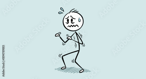 Scared Stick Figure Trembling with Fear and Sweat.