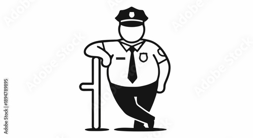 Security Guard Standing Leaning on Post Uniformed Officer.