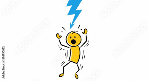 Shocked Stick Figure Struck By Lightning Bolt.