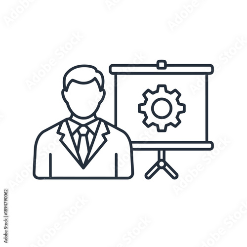 Businessman presenting gear diagram